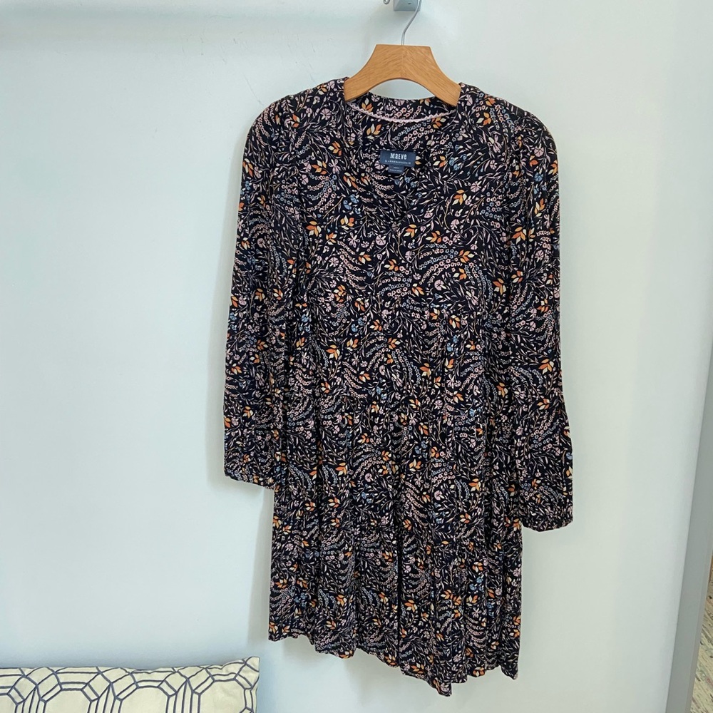 Anthropologie, Maeve, black and orange long sleeve babydoll dress, xs